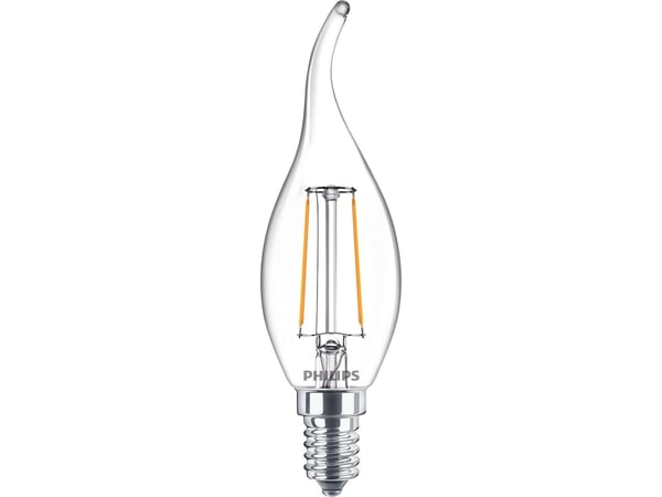 Philips - LED-lyspære - form: stearinlys - klar finish - E14 - 2 W (ekvivalent 25 W) - klasse A++ - varmt hvitt lys - 2700 K