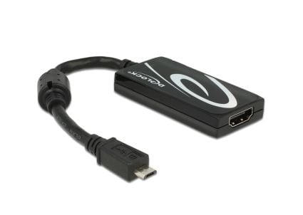 Delock - Video/audio-adapter - 5 pin Micro-USB (MHL) hann til HDMI, Micro-USB type B (kun strøm) hunn - 20 cm - svart - 4K-støtte