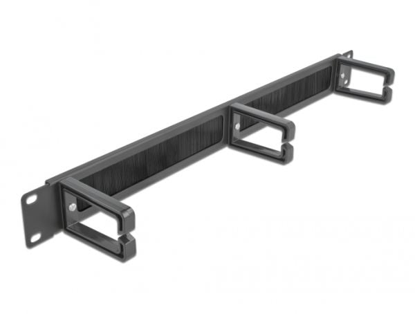 Delock Cable Management Brush Strip with 3 hooks - Styringspanel for rackkabler med børste - svart - 1U - 19"