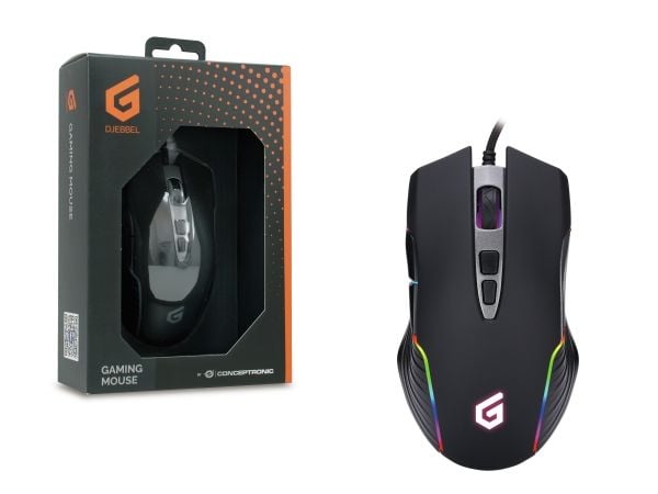 Conceptronic DJEBBEL - Mus - ergonomisk - optisk - 7 knapper - kablet - USB - svart