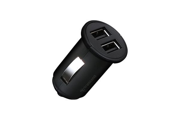 Transcend Dual USB Car Lighter Adapter, DC-sovitin, Musta, 8 m, 12 - 24 V, 5 V, 2,4 A