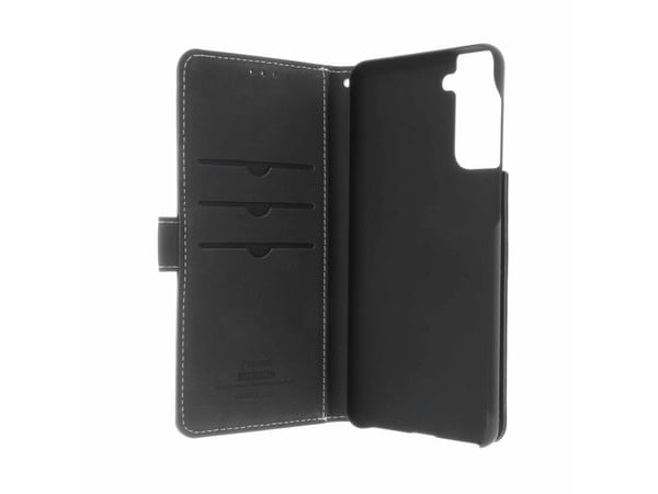 Insmat Flip Case - Flipdeksel for mobiltelefon - ekte lær, polyuretan, polykarbonat - svart - for Samsung Galaxy S21 5G