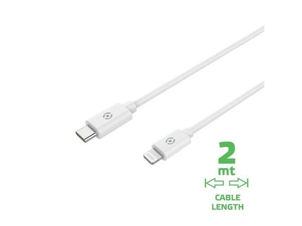 Celly LIGHTNING till USB-C-kabel 2 m MFI 60 W (vit)