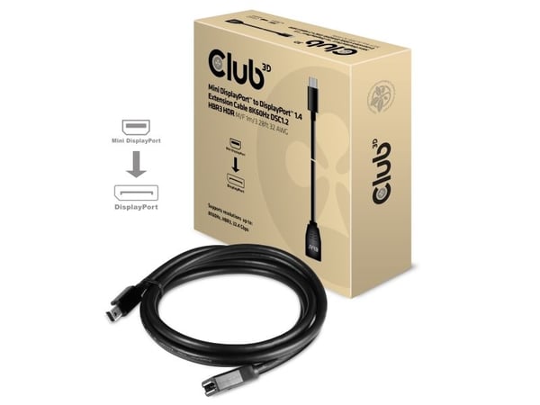 Club 3D - DisplayPort-forlengelseskabel - Mini DisplayPort (hann) til DisplayPort (hunn) - DisplayPort 1.4 - 1 m - 8K-støtte
