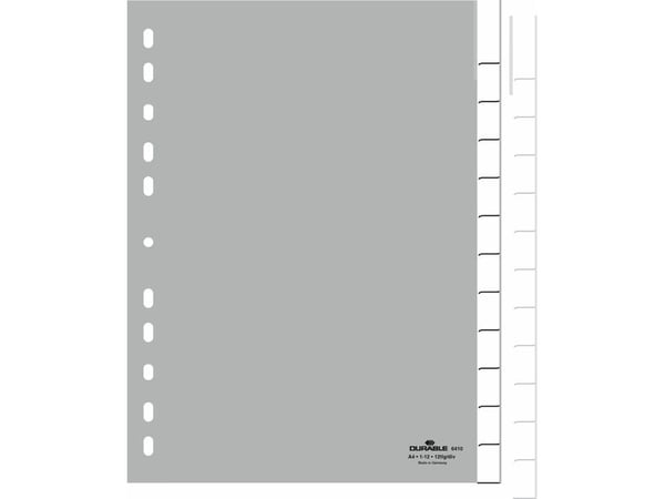 Durable 6410-10, Blank faneindeks, Polypropylen (PP), Grå, Portrett, A4, 230 mm