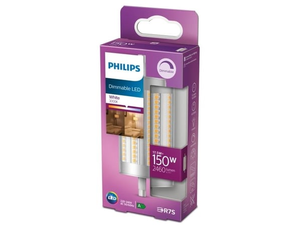 Philips - LED-lyspære - form: korn - R7s - 17.5 W (ekvivalent 150 W) - klasse D - hvitt lys - 3000 K