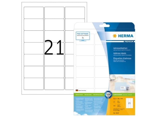 HERMA Special - Selv-adhesiv - hvit - 63.5 x 38.1 mm 525 stk (25 ark x 21) adresselapper