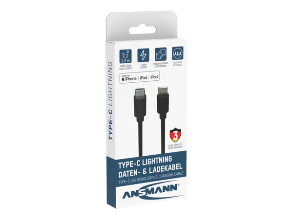 Ansmann 1700-0106, Lajittelu, USB C, Lightning, 0,12 m, Hanstik, Hanstik