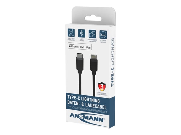 Ansmann 1700-0106, Lajittelu, USB C, Lightning, 0,12 m, Hanstik, Hanstik