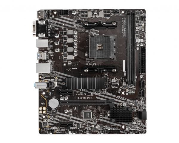 MSI A520M PRO - Moderkort - micro ATX - Socket AM4 - AMD A520 Chipuppsättning - USB 3.2 Gen 1 - Gigabit LAN - inbyggda grafiken (CPU krävs) - HD-lj...