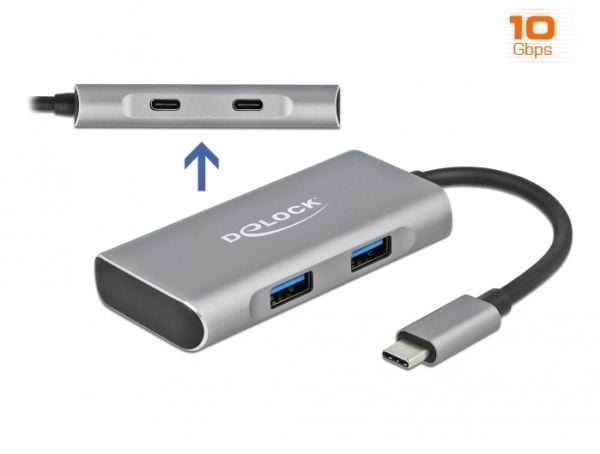 Delock - Hub - 2 x USB 3.2 Gen 2 + 2 x USB-C 3.2 Gen 2 - stasjonær