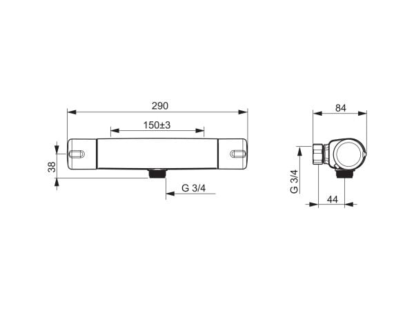 Nova bruser termostat spejlvendt 3/4"