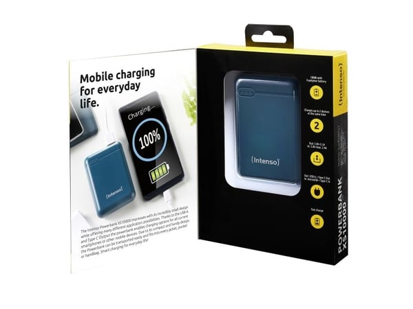 Intenso XS10000 - Strømbank - 10000 mAh - 3.1 A - 2 utgangskontakter (USB, USB-C) - bensin