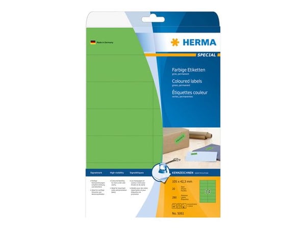 HERMA Special - Papir - matt - permanent selv-adhesiv - grønn - 105 x 42.3 mm 280 etikett(er) (20 ark x 14) merkelapper