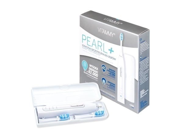 Vitammy PEARL +, Sonik tannbørste, Daglig stell, Massasje, Whitening, 82000 bevegelser per minutt, Hvit, Lade, Batteri
