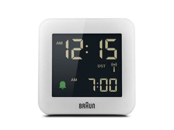 Braun BC09-DCF, Digital vekkerklokke, firkant, Hvit, 12/24h, LCD, Batteri