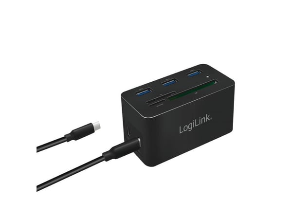 LogiLink UA0370, Ledningsført, USB 3.2 Gen 1 (3.1 Gen 1) Type-C, 60 W, 10,100,1000 Mbit/s, Sort, Kompakt flash (CF), MicroSD (TransFlash), SD
