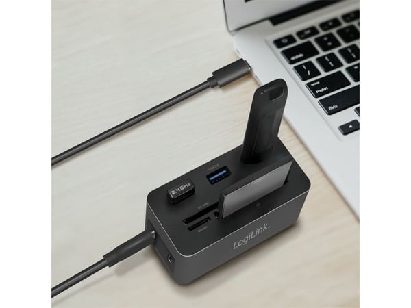 LogiLink UA0370, Ledningsført, USB 3.2 Gen 1 (3.1 Gen 1) Type-C, 60 W, 10,100,1000 Mbit/s, Sort, Kompakt flash (CF), MicroSD (TransFlash), SD