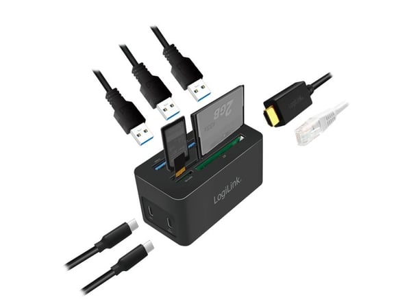 LogiLink UA0370, Ledningsført, USB 3.2 Gen 1 (3.1 Gen 1) Type-C, 60 W, 10,100,1000 Mbit/s, Sort, Kompakt flash (CF), MicroSD (TransFlash), SD