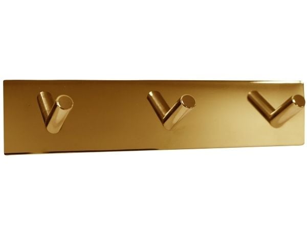 HOME It® selvklæbende knagerække med 3 kroge i rustfrit stål 20 x 4 cm poleret messing