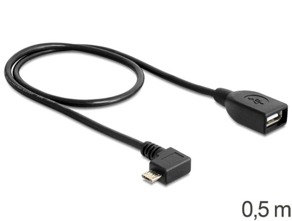 Delock - USB-kabel - USB (hunn) til Micro-USB type B (hann) - USB 2.0 OTG - 50 cm - 90° kontakt