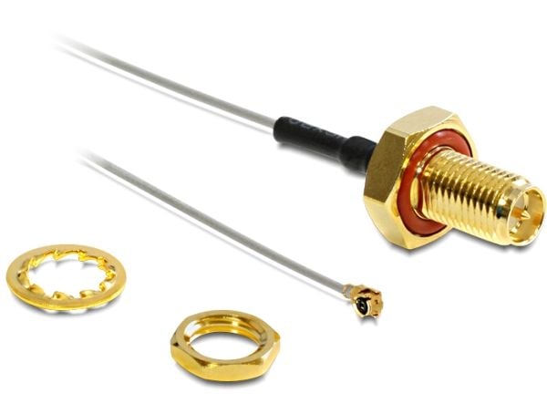 Delock HF Antenna Connection for Installation - Antenneadapter - RP-SMA (hunn) til I-PEX (hann) - 10 cm - grå