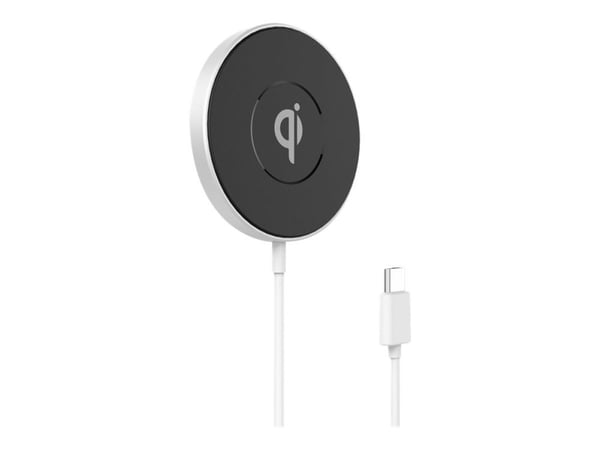 eSTUFF - Trådløs ladematte - 15 watt - 3 A - PD 3.0, QC 3.0 (magnetisk) - hvit, aluminium - for Apple iPhone 12, 12 mini, 12 Pro, 12 Pro Max