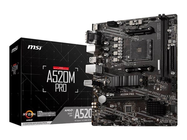 MSI A520M PRO - Hovedkort - micro ATX - Socket AM4 - AMD A520 Chipset - USB 3.2 Gen 1 - Gigabit LAN - innbygd grafikk (CPU kreves) - HD-lyd (8-kana...