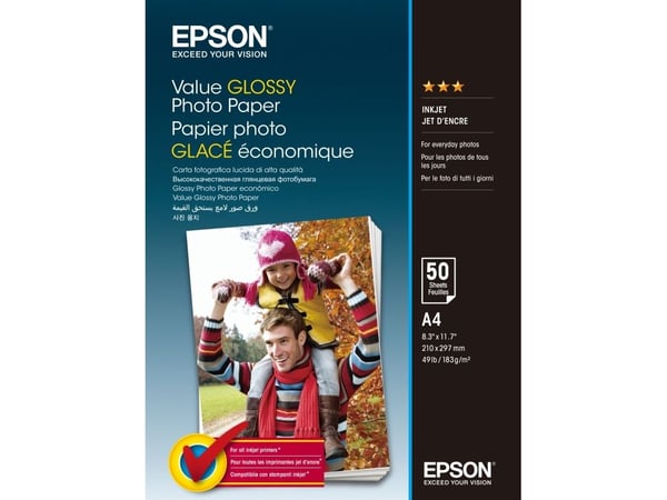 Epson Value - Blank - A4 (210 x 297 mm) - 183 g/m² - 50 ark fotopapir - for Epson L382, L386, L486; Expression Home HD XP-15000; Expression Premium...