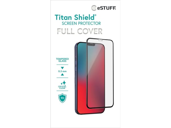 eSTUFF Titan Shield - Skjermbeskyttelse for mobiltelefon - full deksel - glass - gjennomsiktig - for Apple iPhone 12, 12 Pro