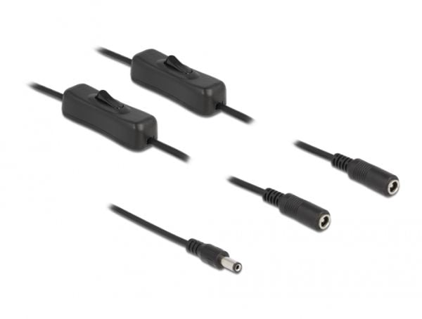 Delock - Strøm-splitter - DC jackstik 5,5 x 2,1 mm (han) til DC jackstik 5,5 x 2,1 mm (hun) - 5 V - 2 A - 1 m - lajittelu
