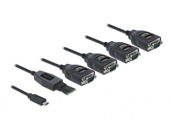 Delock - USB / seriell-kabel - 24 pin USB-C (hann) til DB-9 (hann) - 5 V - 90 mA - 38/48/60/72 cm - avstandsskruer, aktiv, toretnings - svart