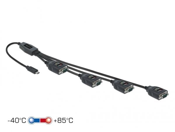 Delock - USB / seriell-kabel - 24 pin USB-C (hann) til DB-9 (hann) - 5 V - 90 mA - 38/48/60/72 cm - avstandsskruer, aktiv, toretnings - svart