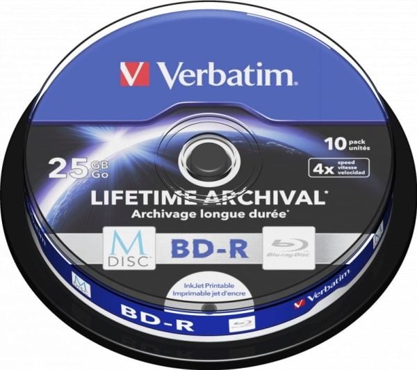 Verbatim M-Disc 4x, 25 GB, BD-R, Akseli, 10 kpl