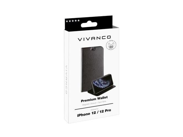 Vivanco Premium, Lommebok-etui, Apple, iPhone 12, iPhone 12 Pro, 15,5 cm (6.1"), Svart