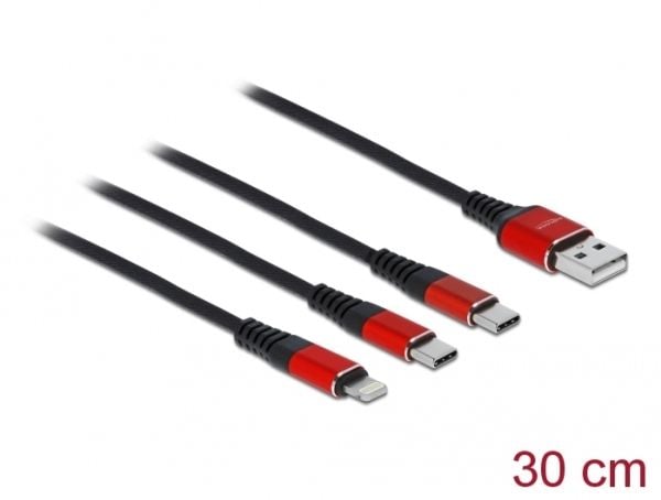 DeLOCK 86708, 0,3 m, USB A, USB 2.0, Musta, Punainen