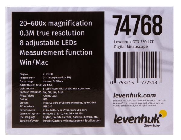 Levenhuk DTX 350 LCD, Digitalt, Sort, Hvit, Plast, LCD, 10,9 cm (4.3"), MicroSD (TransFlash)