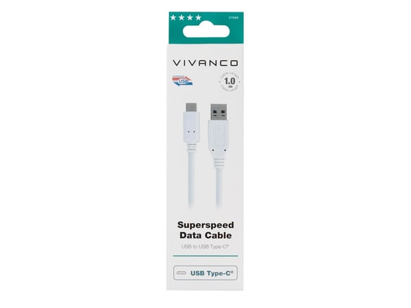 Vivanco - USB-kaapeli - USB-C (han) til USB Type A (han) - USB 3.0 - 1 m - hvid