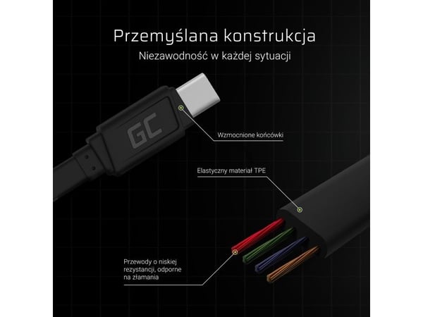 Green Cell GCmatte - USB-kabel - USB-C (hann) til USB (hann) - 25 cm - flat - svart