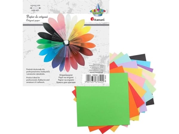 Titan Farget origami papir 14 farger 15x15cm 80g/m2 100 ark