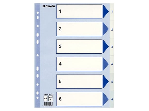 Esselte - Inndeler - 6 deler - fortrykt: 1-6 - for A4 (210 x 297 mm) - med fliker