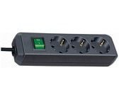 brennenstuhl Eco-Line - Flerkoplingslist - utgangskontakter: 3 - 3 m kabel - svart