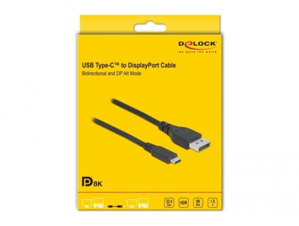 DeLOCK 86040, 1,5 m, USB Type-C, DisplayPort, Uros, Uros, Suora