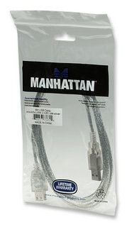 Manhattan 336314, 1,8 m, USB A, USB A, USB 2.0, Hankjønn/hunkjønn, Sølv
