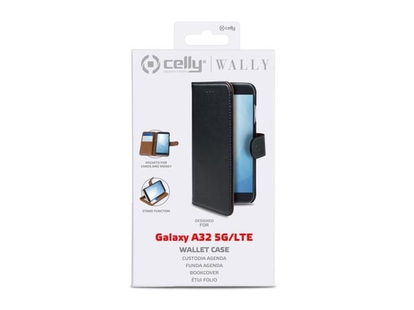 Celly Wally - Flipomslag til mobiltelefon - læder mønster - sort - for Samsung Galaxy A32 5G