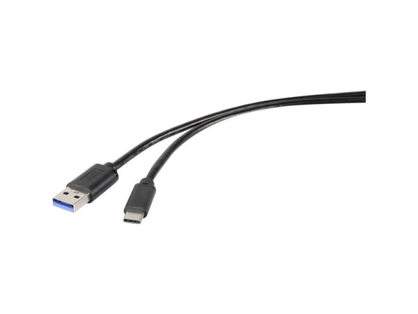 Renkforce RF-4535908, 3 m, USB A, USB C, USB 3.2 Gen 1 (3.1 Gen 1), 5000 Mbit/s, Sort