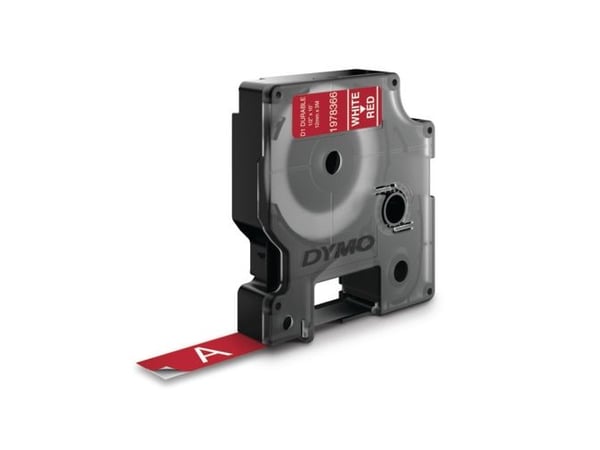 Labeltape DYMO® D1 hvid på rød 12mm x 3m