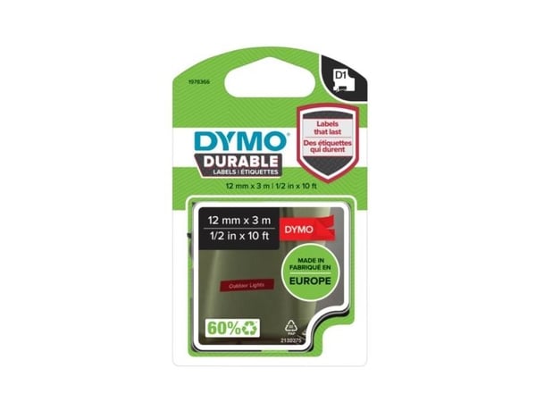 Labeltape DYMO® D1 hvid på rød 12mm x 3m