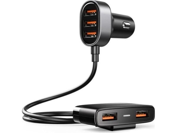 Joyroom hurtiglader til bil 5x USB 6,2 A med skjøteledning svart (JR-CL03)