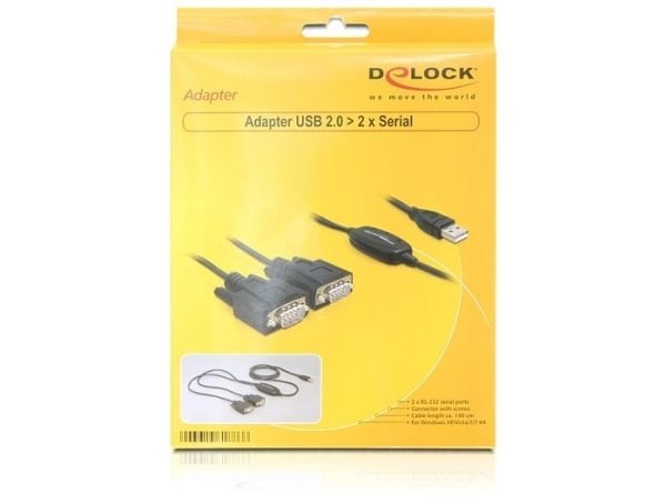 Delock Adapter USB 2.0 > 2 x Seriell - USB / seriell-kabel - USB (hann) til DB-9 (hann) - 1.4 m - tommelskruer
